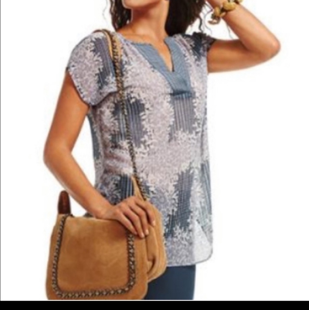 Cabi blouse L navy floral patchwork